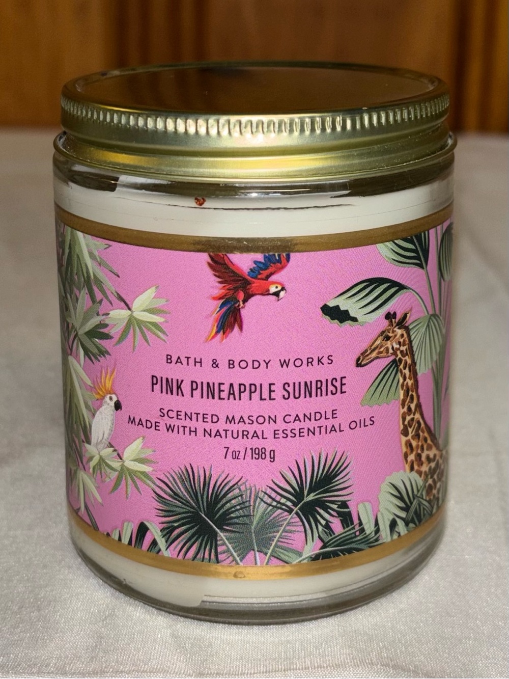Bath & Body Works Pink Pineapple Sunrise Mason Candle - Pink & Gold